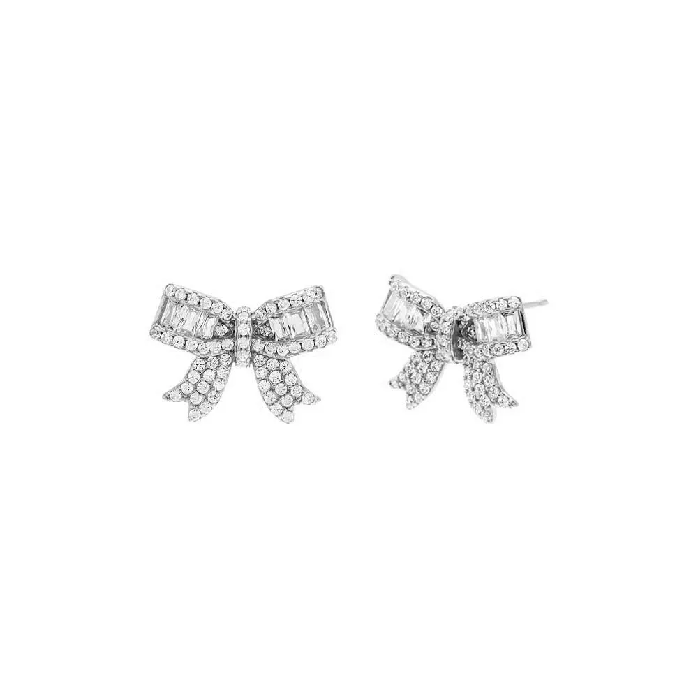 Pave X Baguette Mini Bow Tie Stud Earring sold by Adina Eden's product image thumbnail 3