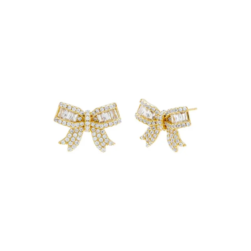 Pave X Baguette Mini Bow Tie Stud Earring sold by Adina Eden's