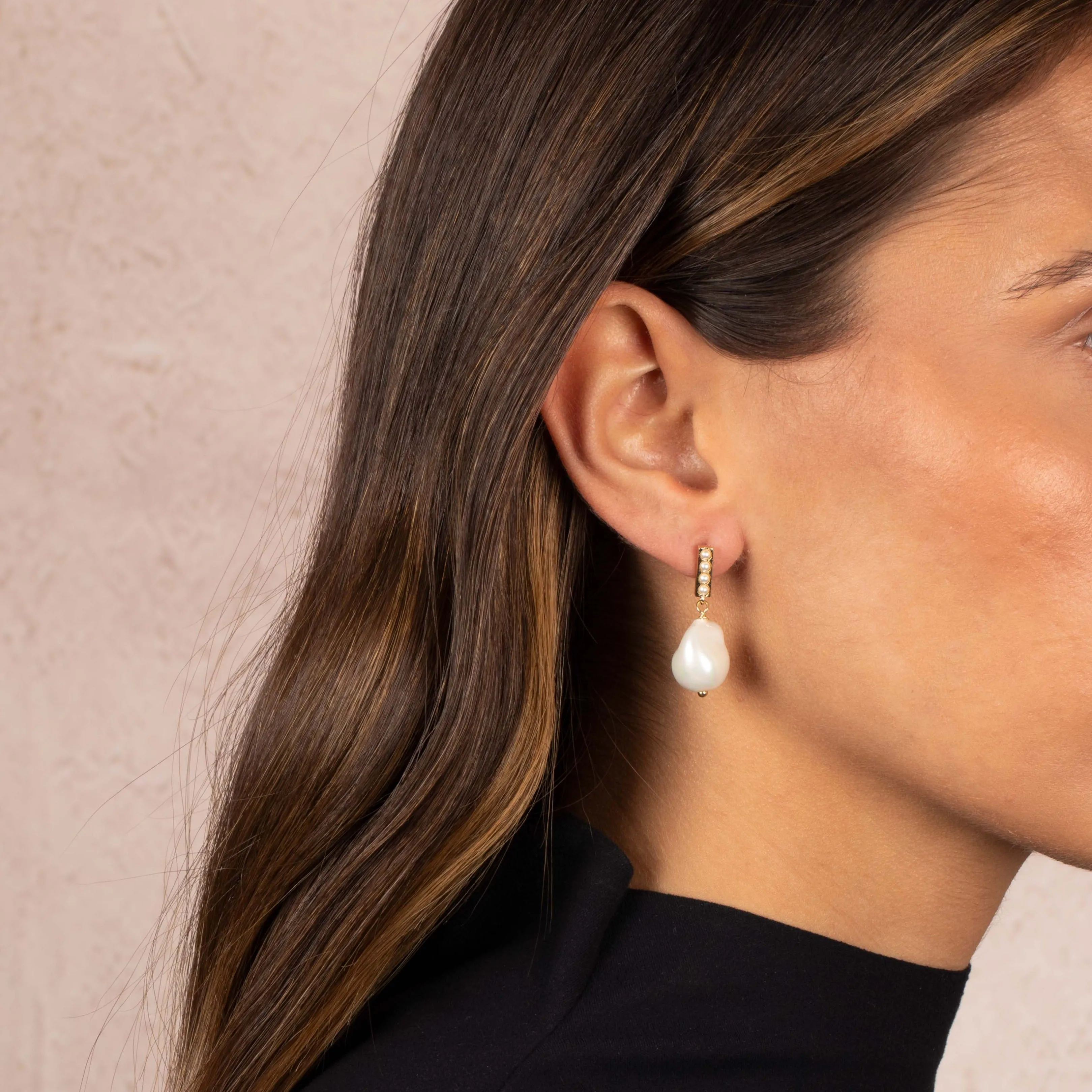 Pave Bar X Dangling Baroque Pearl Stud Earring sold by Adina Eden's product image thumbnail 2