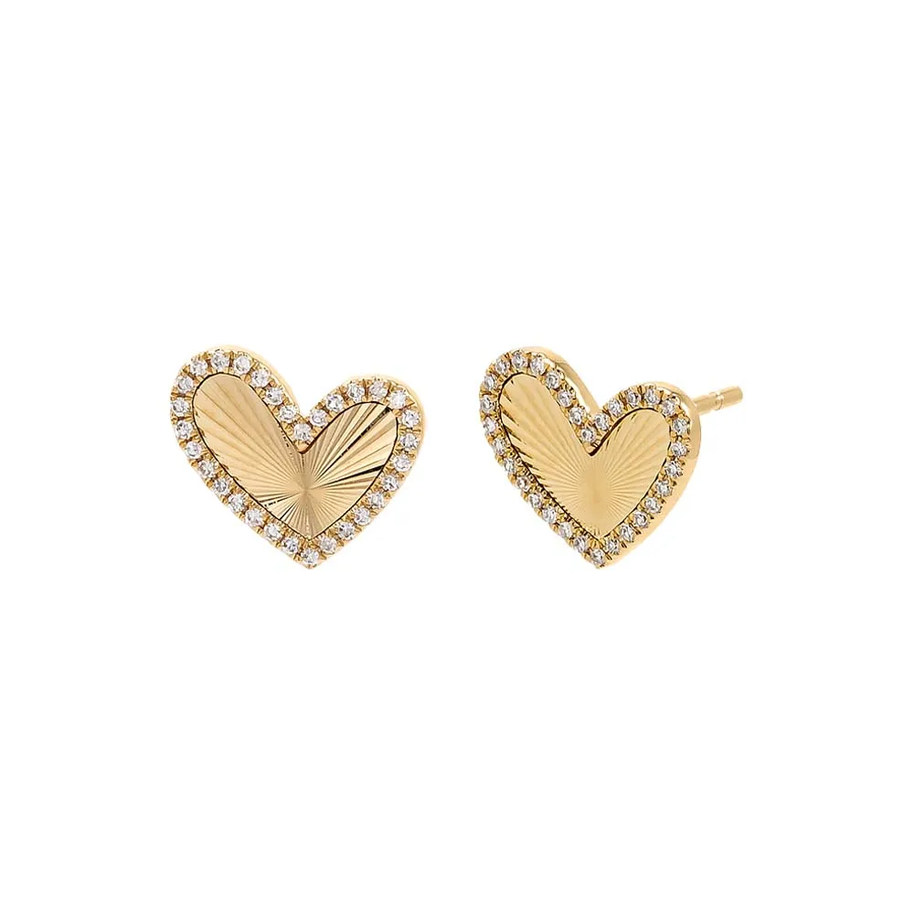 Mini Diamond Pave Ridged Heart Stud Earring 14K sold by Adina Eden's