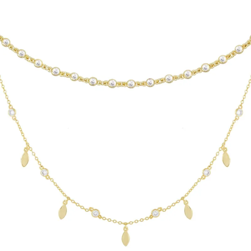 CZ Bezel X Teardrop Choker Combo Set sold by Adina Eden's
