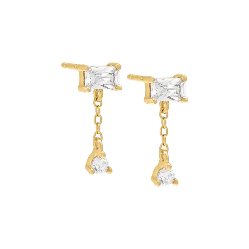 Baguette X Solitaire Chain Stud Earring sold by Adina Eden's