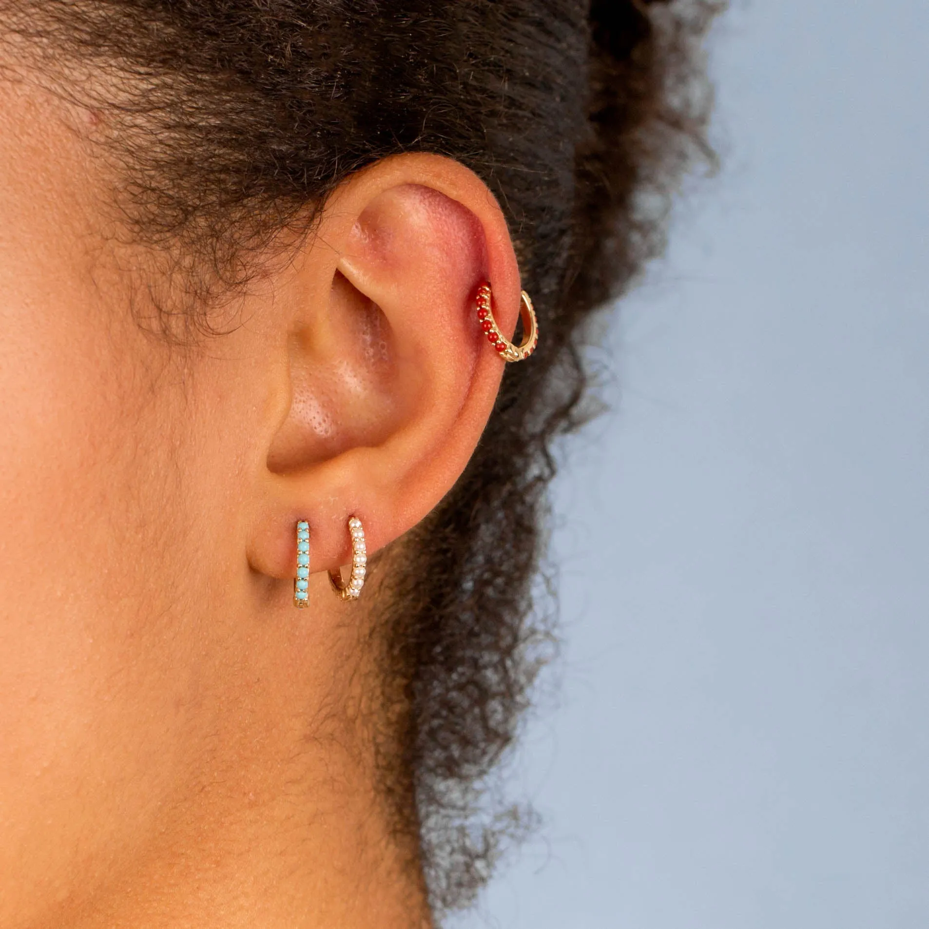 Turquoise Stone Huggie Earring 14K sold by Adina Eden's product image thumbnail 2