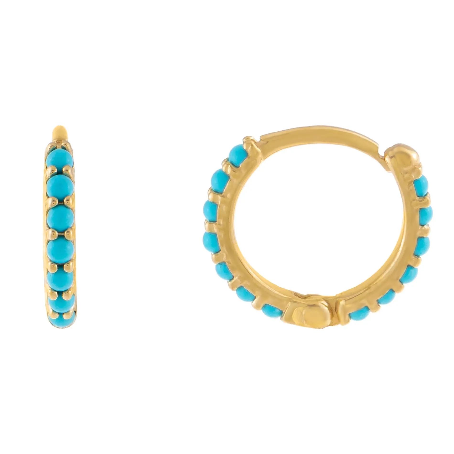 Turquoise Stone Huggie Earring 14K sold by Adina Eden's