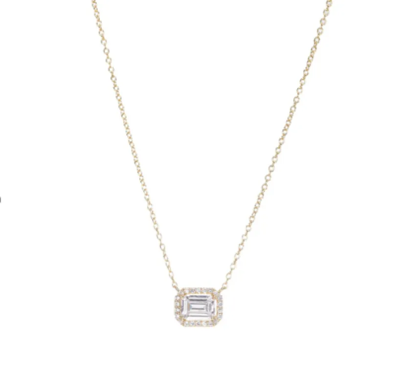 Pave Outlined Baguette Solitaire Pendant Necklace sold by Adina Eden's