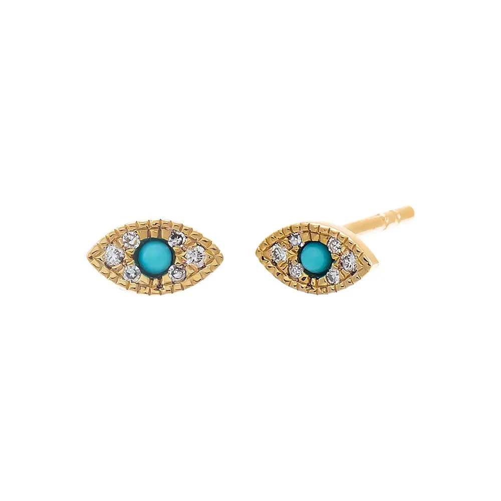 Diamond Pave X Turquoise Evil Eye Stud Earring 14K sold by Adina Eden's