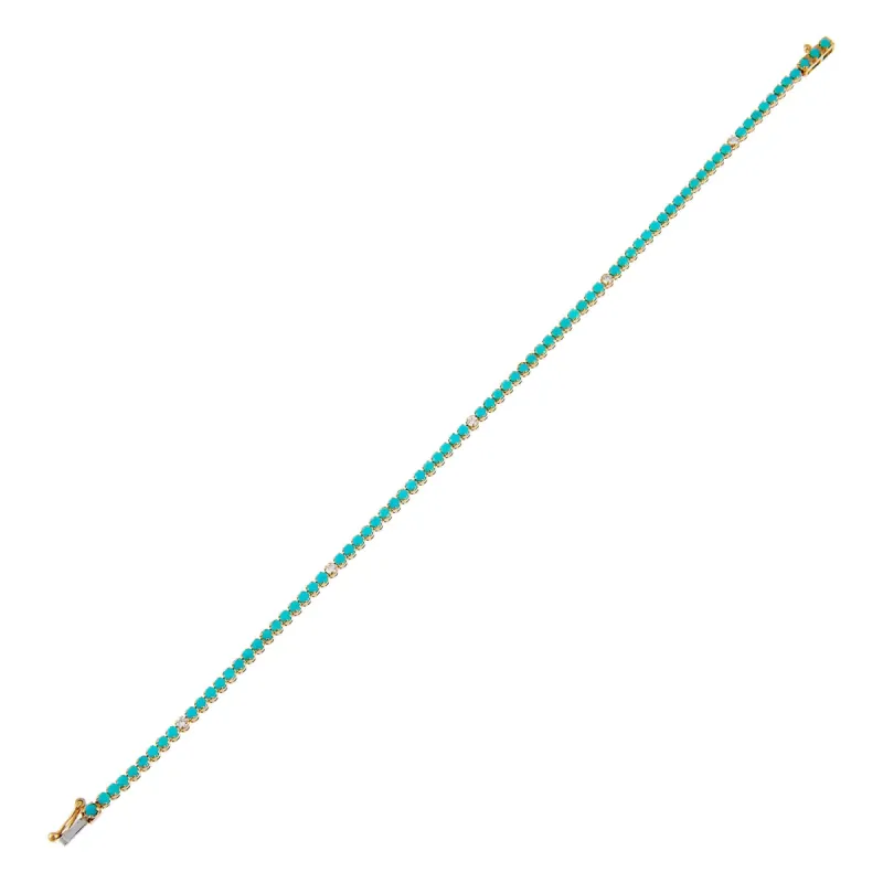 Thin Diamond X Turquoise Tennis Bracelet 14K sold by Adina Eden's