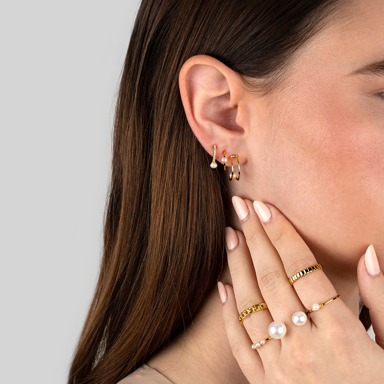 Thin Pearl Hoop Earring sold by Adina Eden's product image thumbnail 2