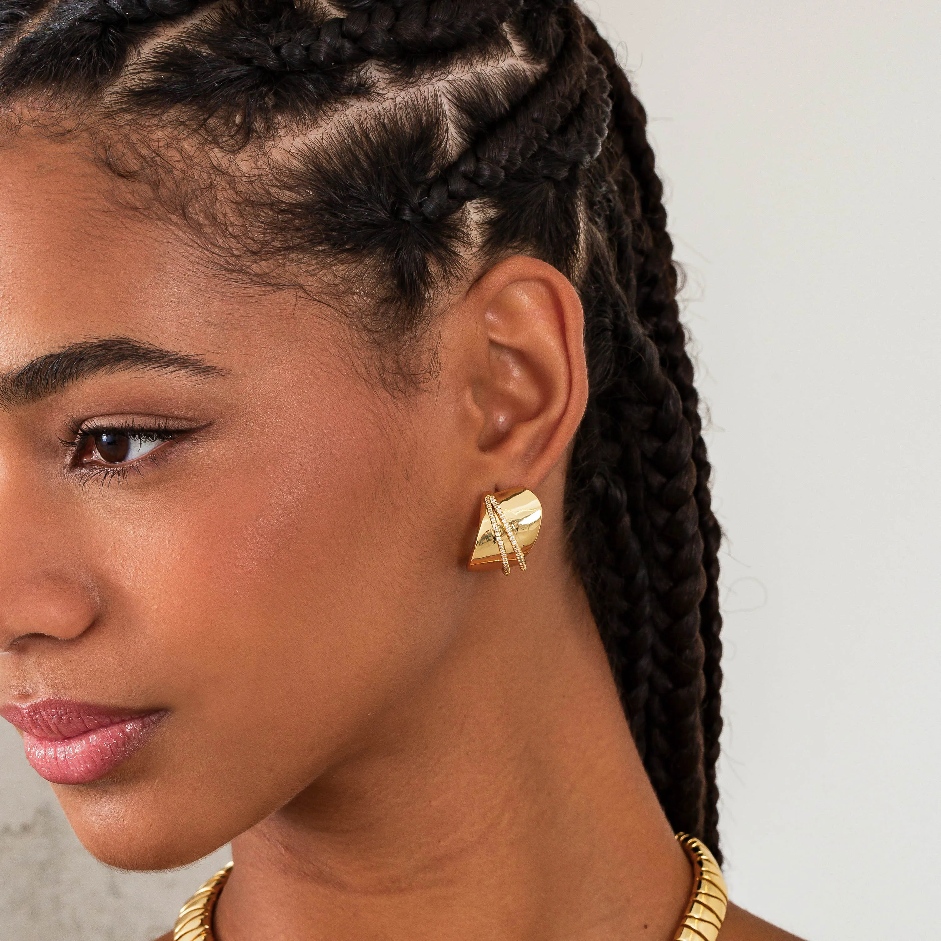 Pave Double Strand Fluid Gold Stud Earring sold by Adina Eden's product image thumbnail 2