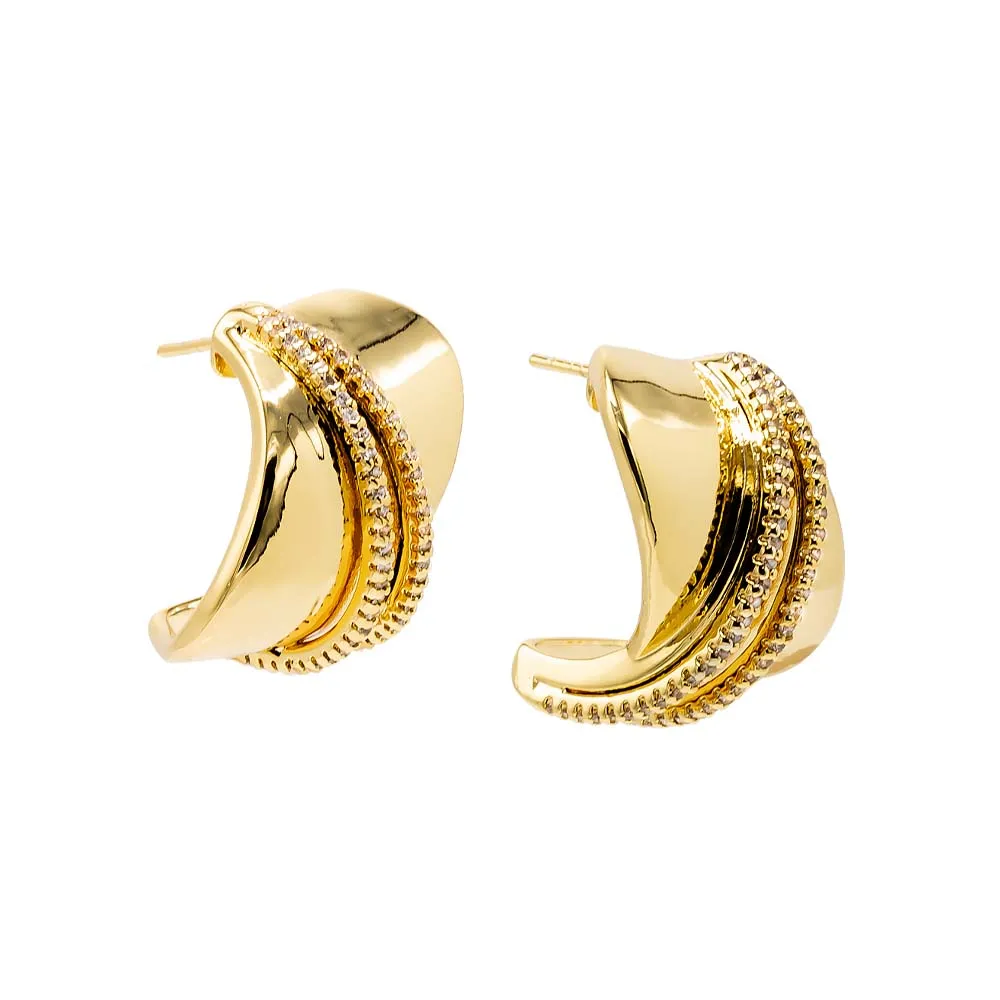 Pave Double Strand Fluid Gold Stud Earring sold by Adina Eden's