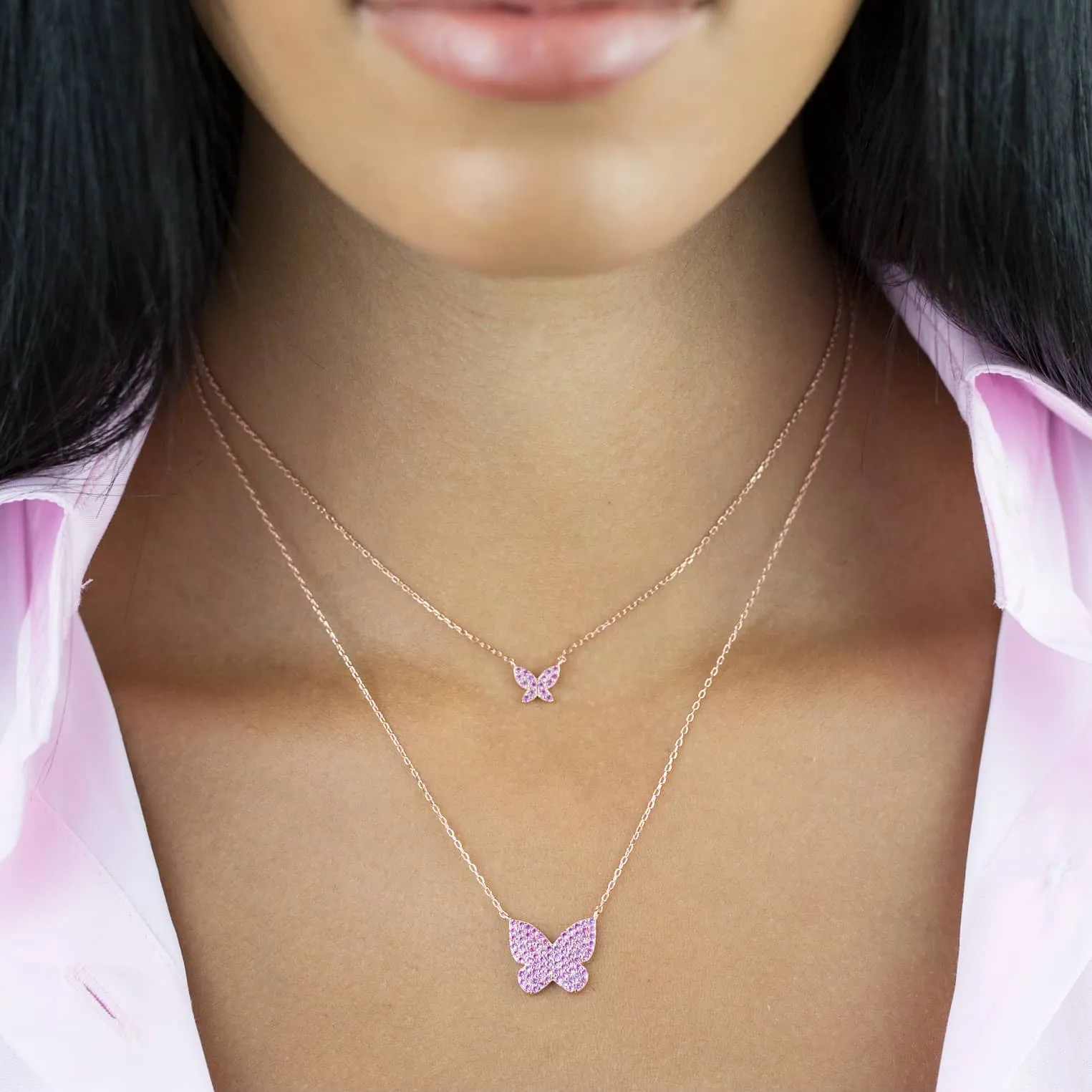 Pavé Mini Pink Butterfly Necklace sold by Adina Eden's product image thumbnail 2