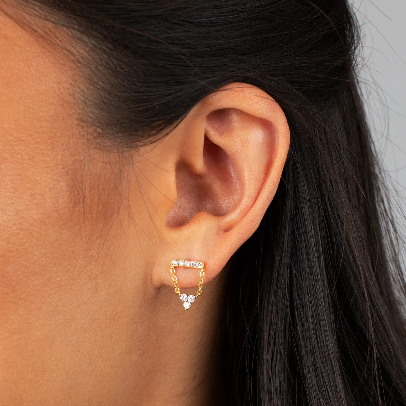 Pavé Bar X Cluster Chain Stud Earring sold by Adina Eden's product image thumbnail 5