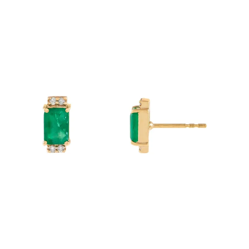 Diamond X Emerald Rectangle Stud Earring 14K sold by Adina Eden's