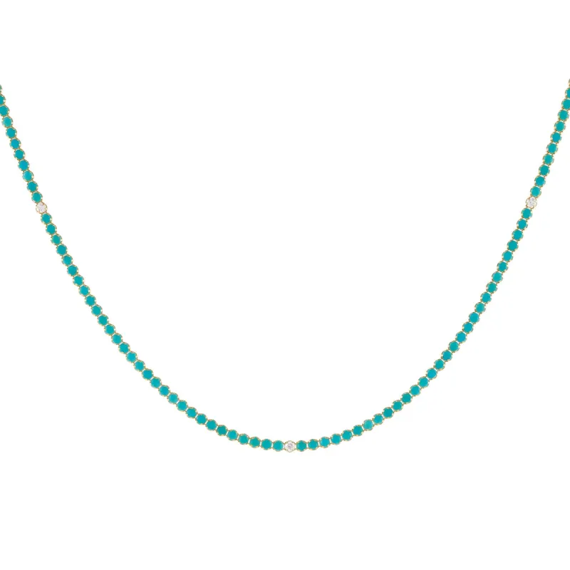 Diamond X Turquoise Tennis Necklace 14K sold by Adina Eden's
