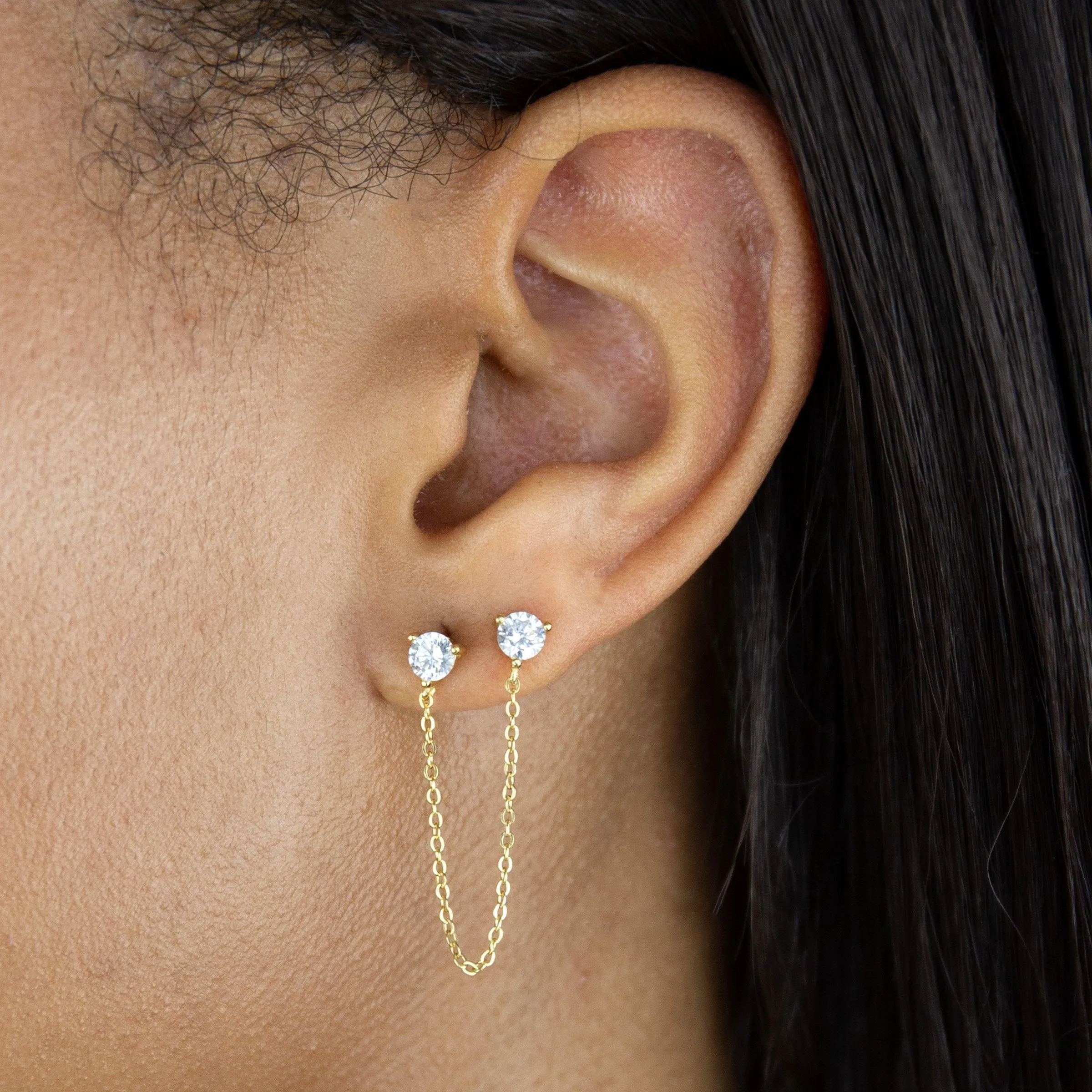 CZ Stone Chain Stud Earring sold by Adina Eden's product image thumbnail 2