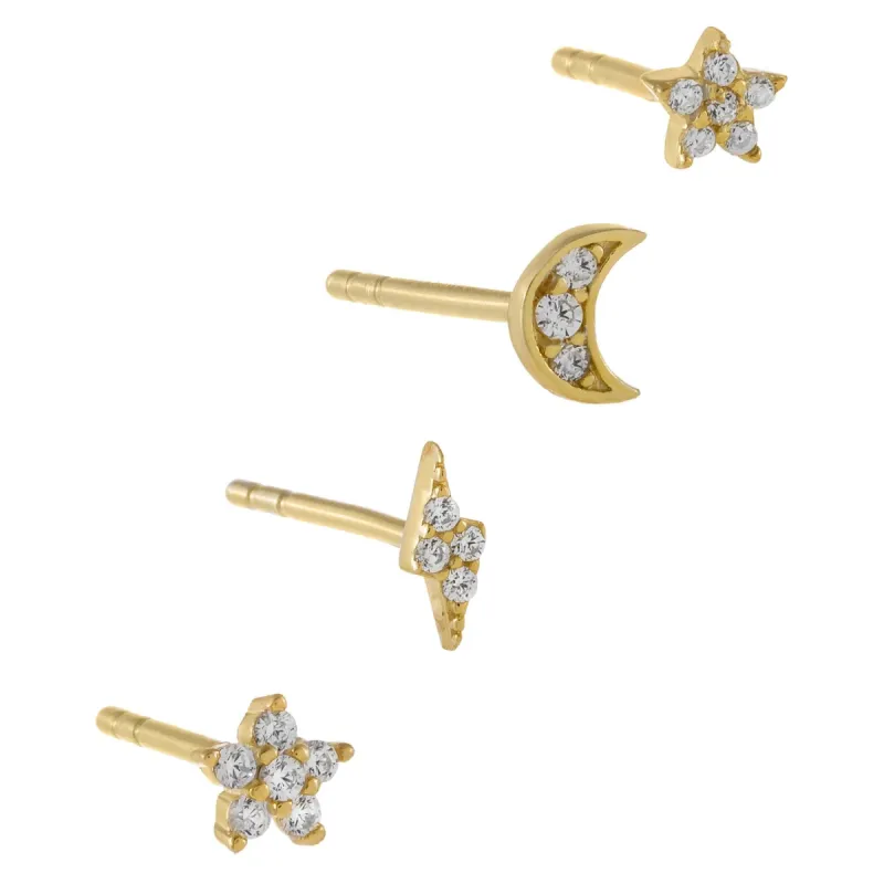 CZ Tiny Mismatched Stud Earring Combo Set sold by Adina Eden's
