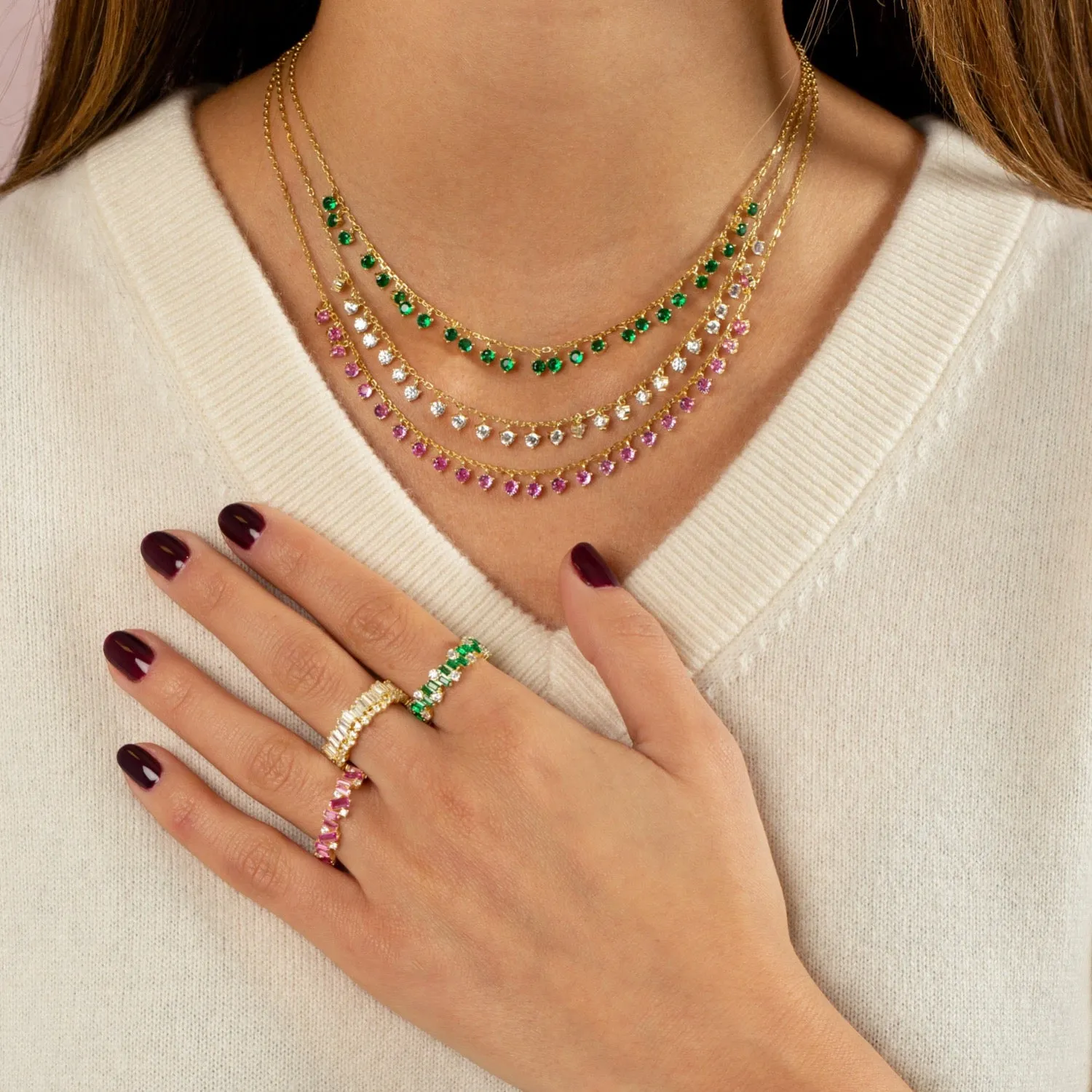 Ruby Baguette x White Round CZ Band sold by Adina Eden's product image thumbnail 5