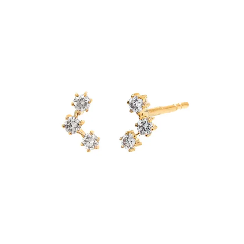 Diamond Triple Stone Curved Bar Stud Earring 14K sold by Adina Eden's