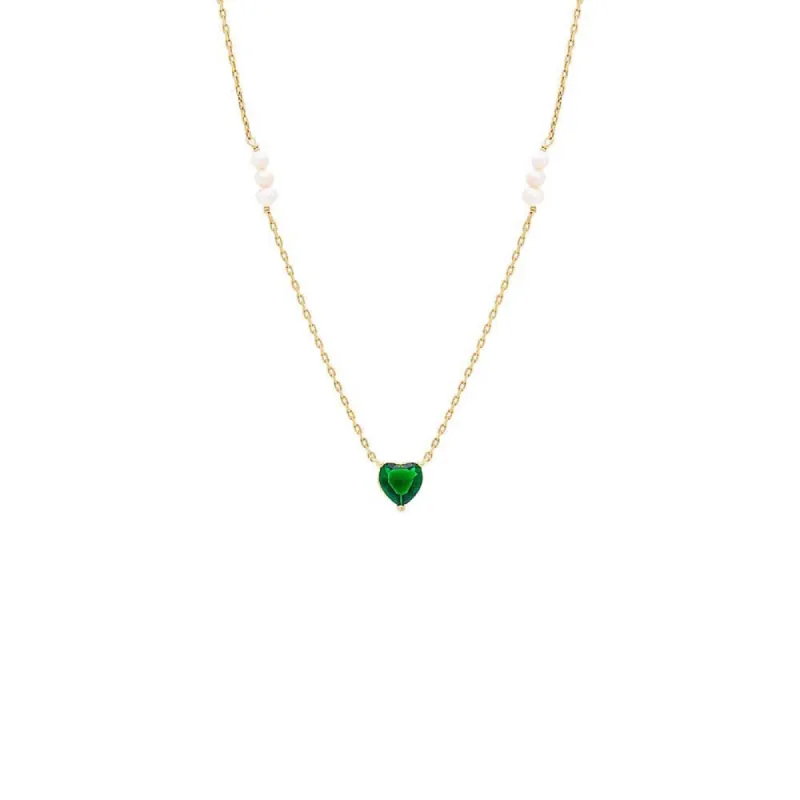 CZ Colored Heart X Pearl Cluster Necklace sold by Adina Eden's