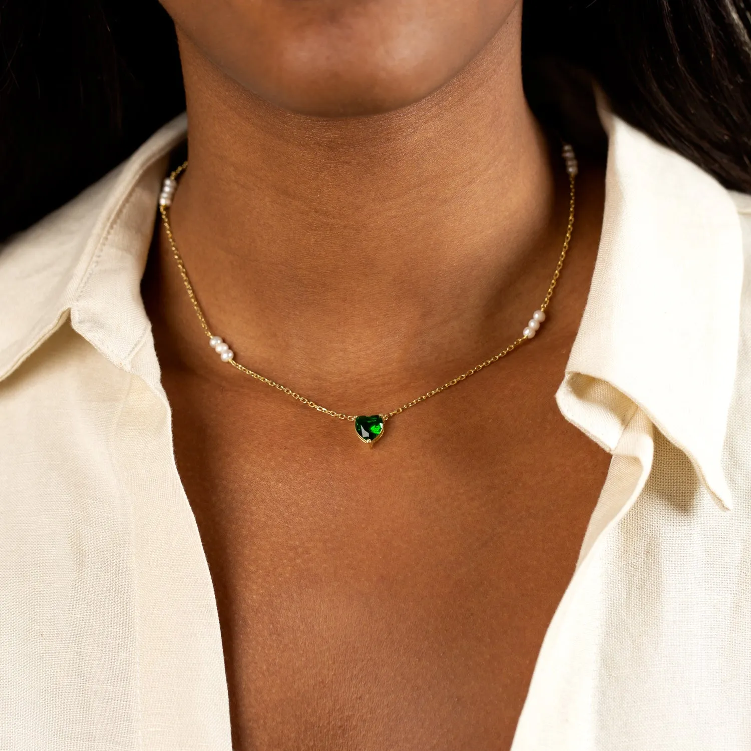 CZ Colored Heart X Pearl Cluster Necklace sold by Adina Eden's product image thumbnail 2