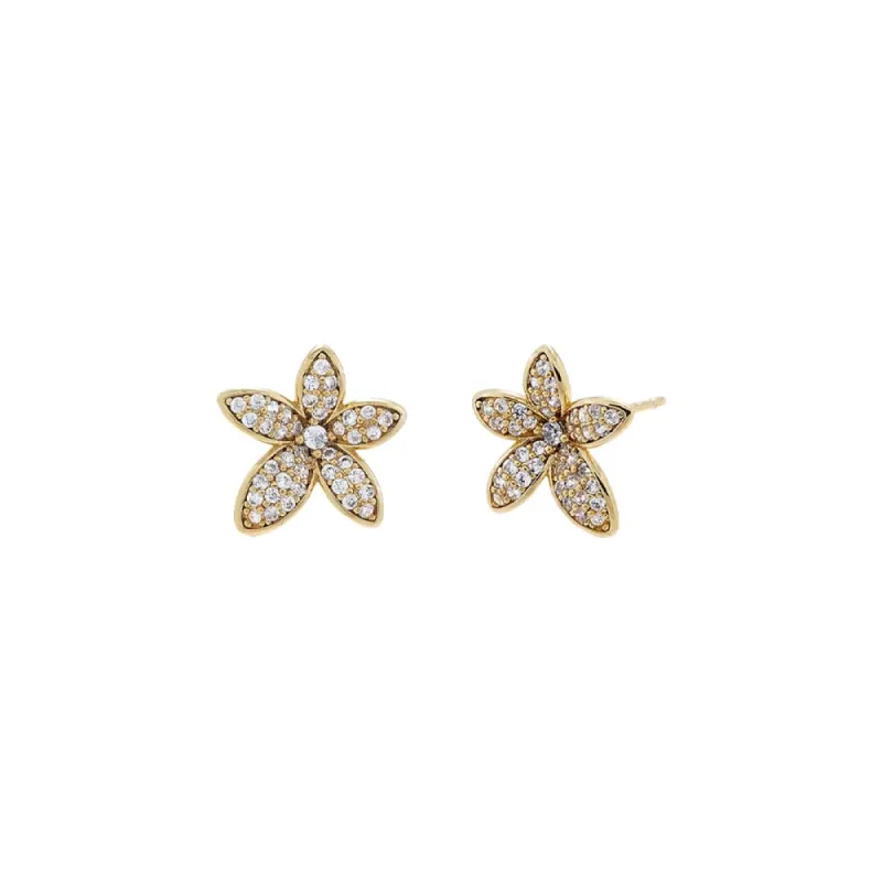 Pave Five Leaf Flower Stud Earring sold by Adina Eden's