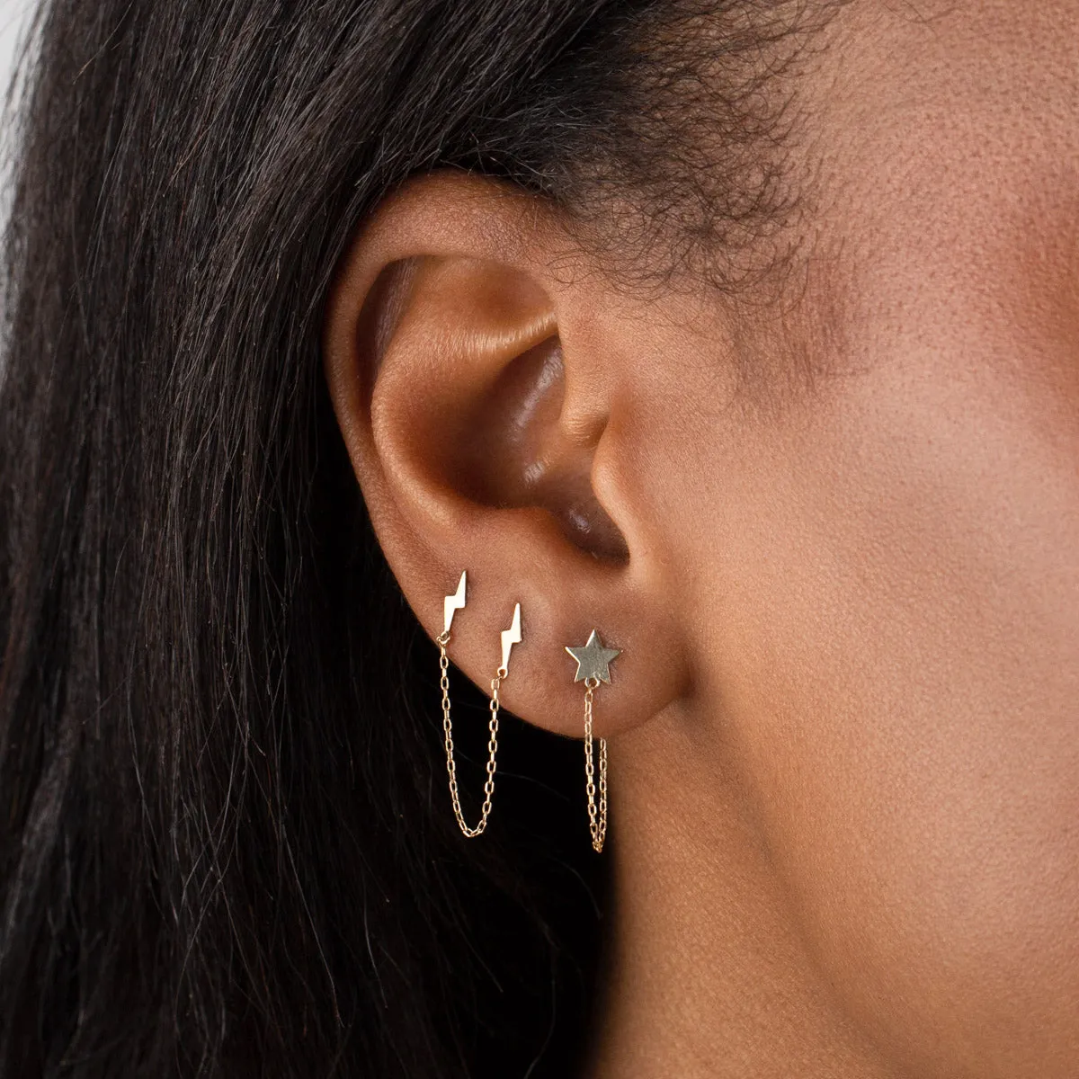 Double Lightning Bolt Chain Stud Earring 14K sold by Adina Eden's product image thumbnail 2