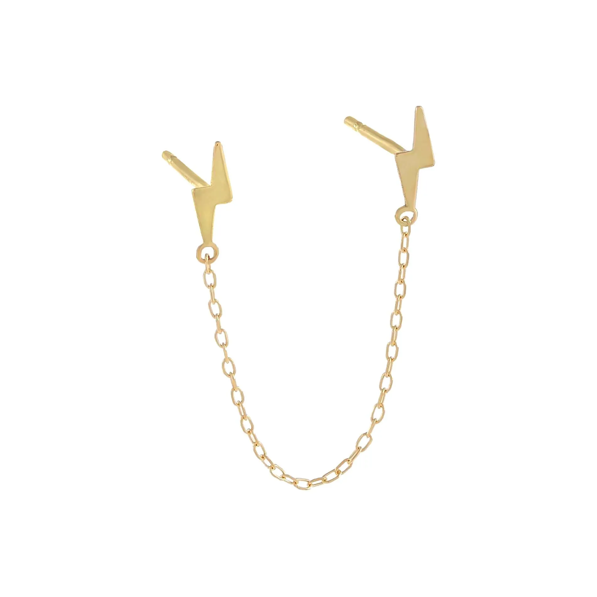 Double Lightning Bolt Chain Stud Earring 14K sold by Adina Eden's