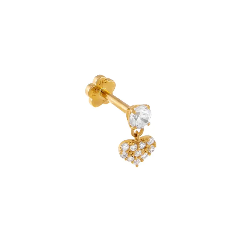 CZ Heart x Solitaire Threaded Stud Earring 14K sold by Adina Eden's