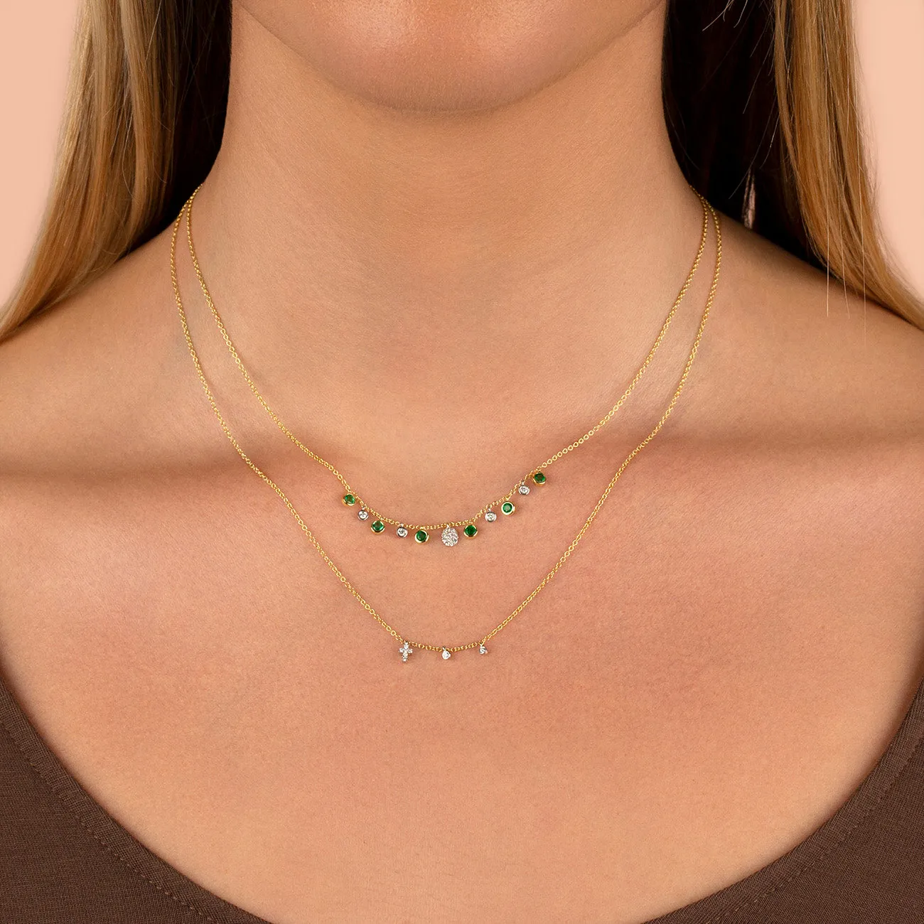 Diamond X Emerald Bezel Dangle Necklace 14K sold by Adina Eden's product image thumbnail 2