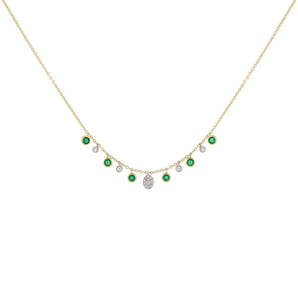 Diamond X Emerald Bezel Dangle Necklace 14K sold by Adina Eden's