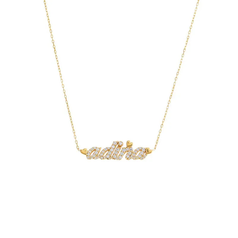 Pave Heart Accented Nameplate Necklace sold by Adina Eden's