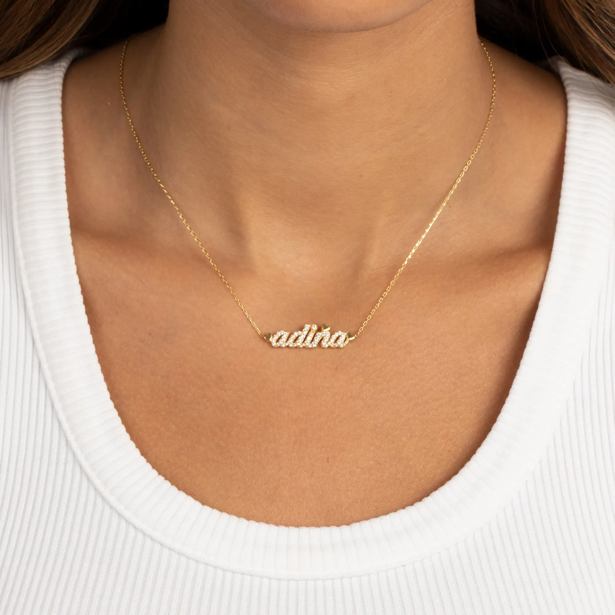 Pave Heart Accented Nameplate Necklace sold by Adina Eden's product image thumbnail 2