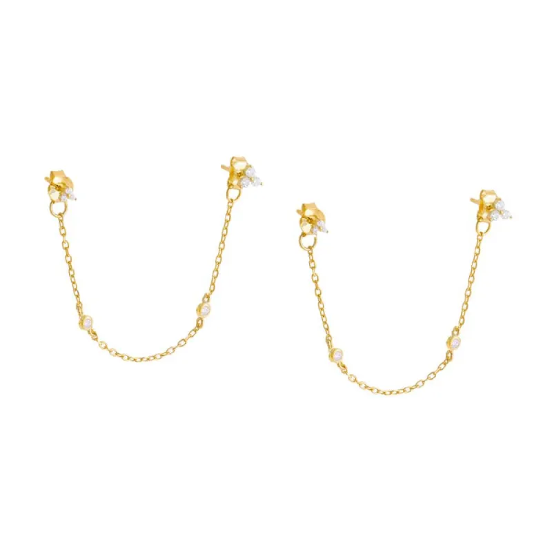 Colored CZ Cluster Double Chain Stud Earring sold by Adina Eden's