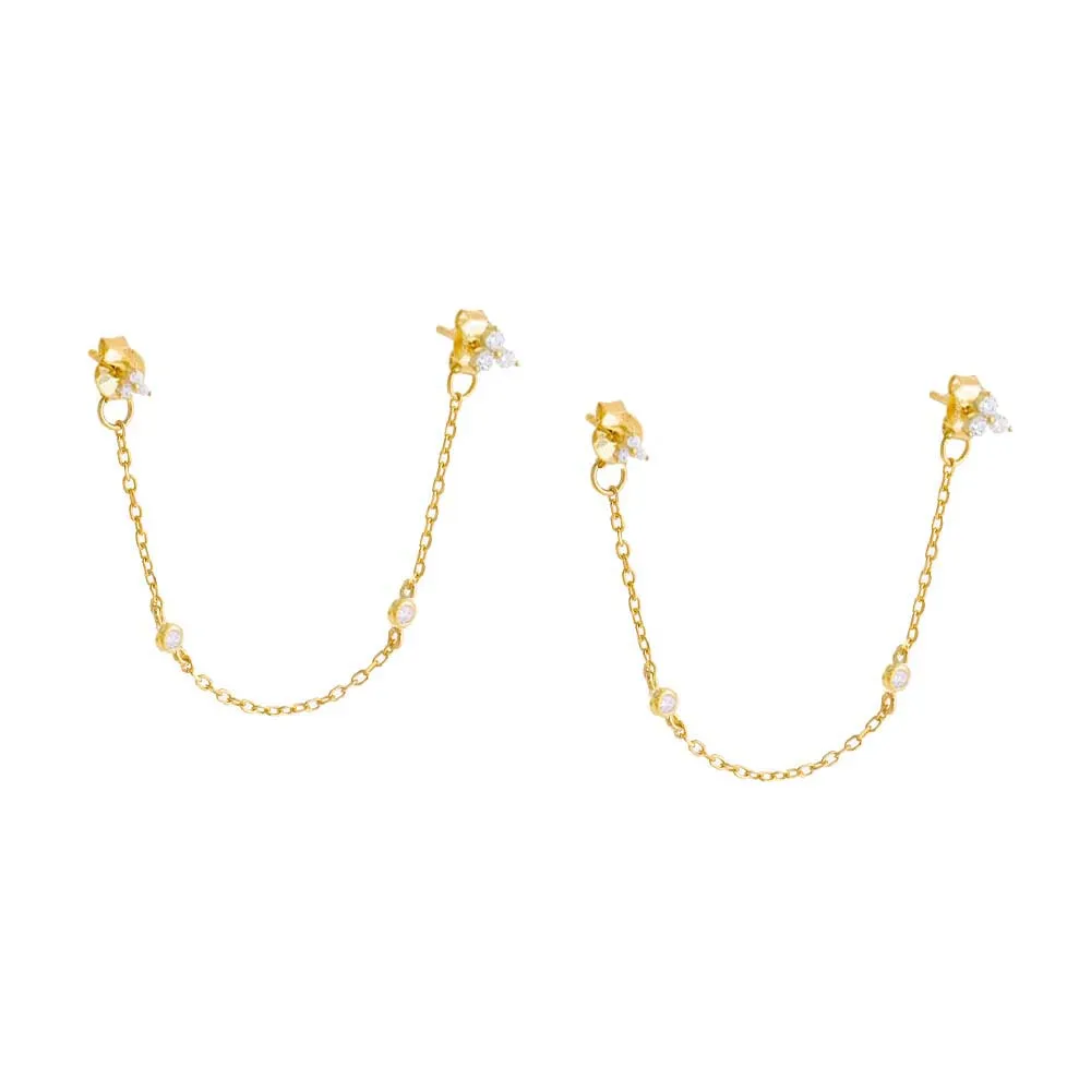 Colored CZ Cluster Double Chain Stud Earring sold by Adina Eden's