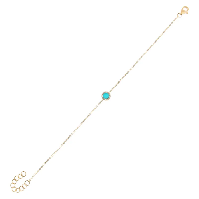 Diamond X Turquoise Disc Bracelet 14K sold by Adina Eden's