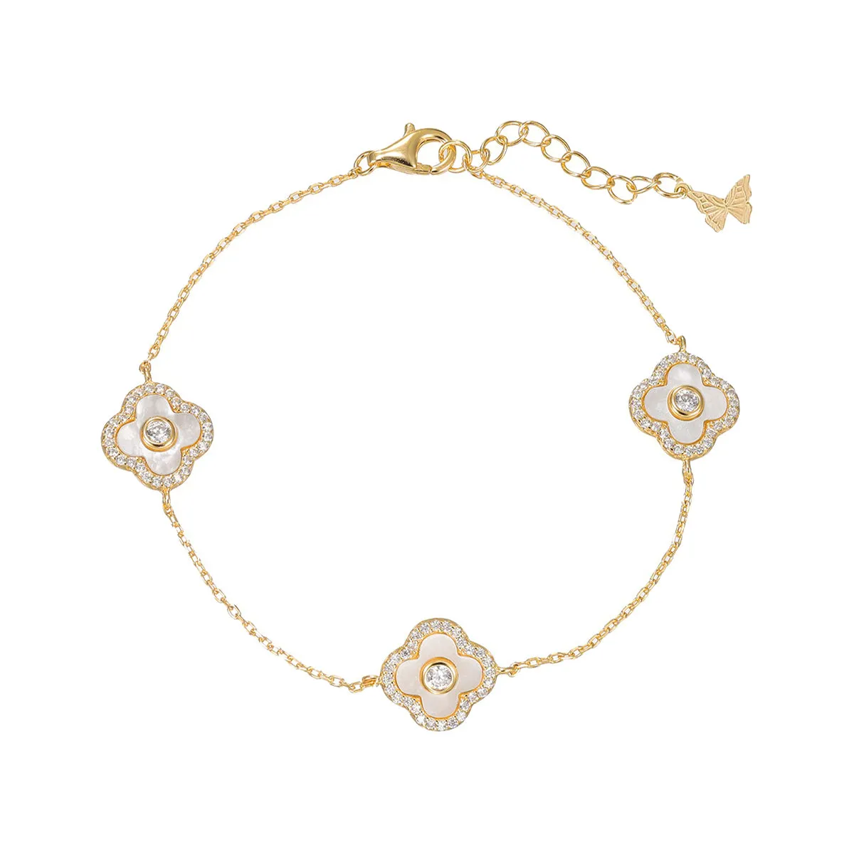 Multi Pave Outlined Colored Stone Clover Bracelet sold by Adina Eden's