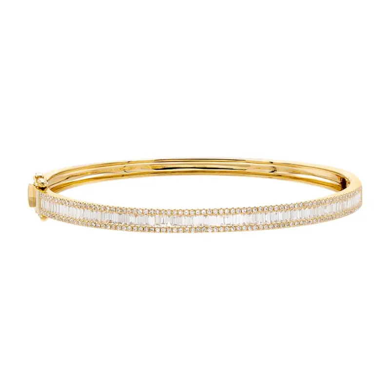 Diamond Pave X Baguette Bangle 14K sold by Adina Eden's