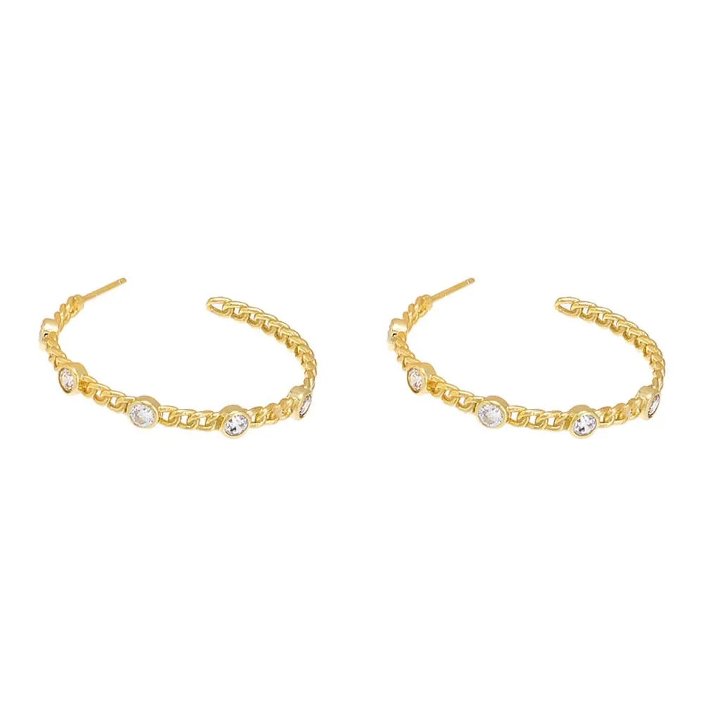 CZ Bezel Cuban Chain Hoop Earring sold by Adina Eden's product image thumbnail 3