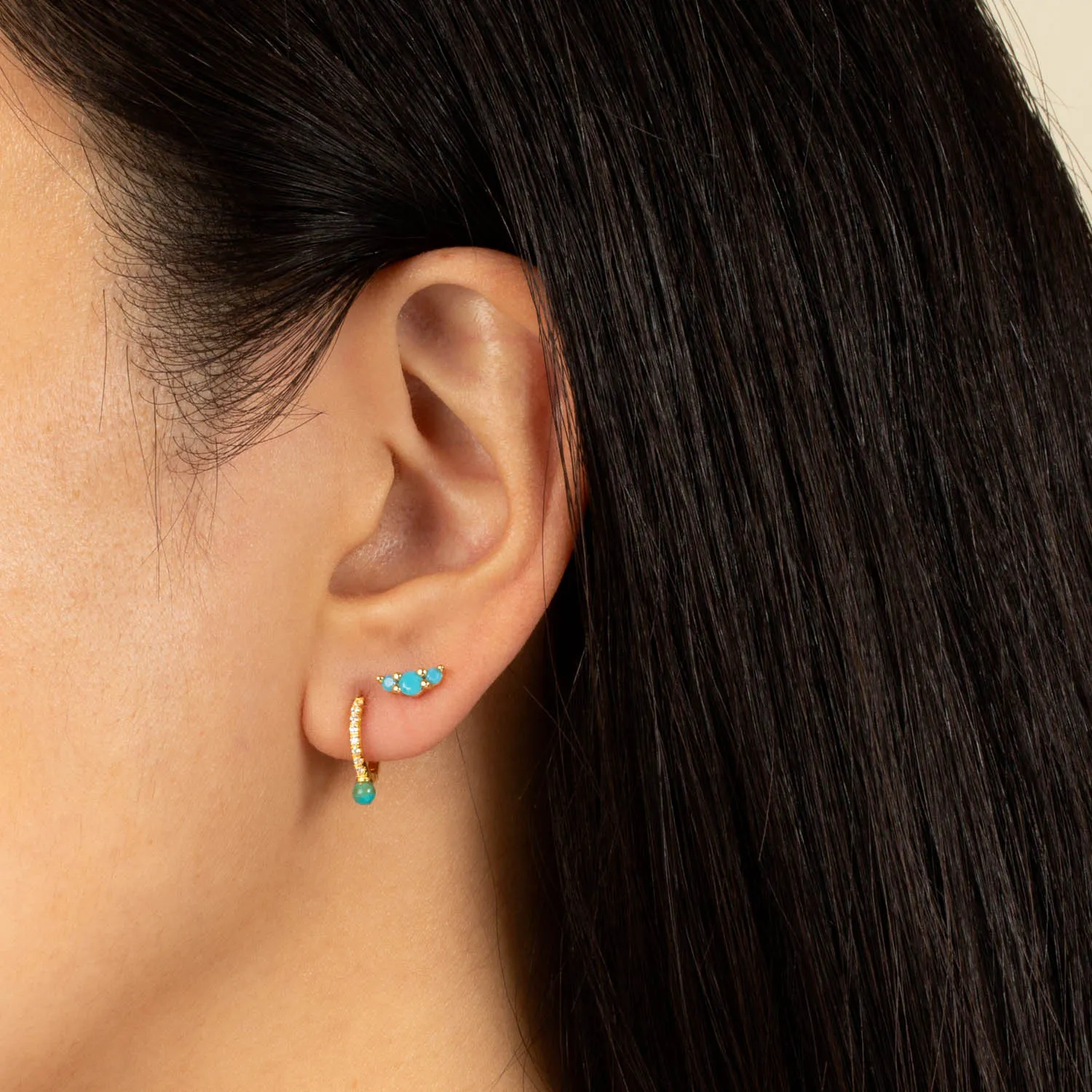 Triple Turquoise Stone Stud Earring sold by Adina Eden's product image thumbnail 3