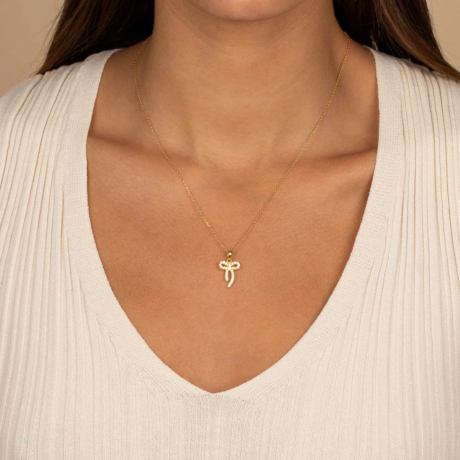 Petite Pave Bow Tie Pendant Necklace sold by Adina Eden's product image thumbnail 2