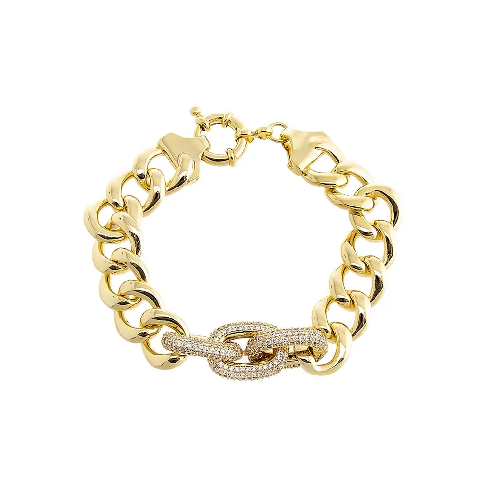 Solid/Pave Accented Toggle Link Bracelet sold by Adina Eden's