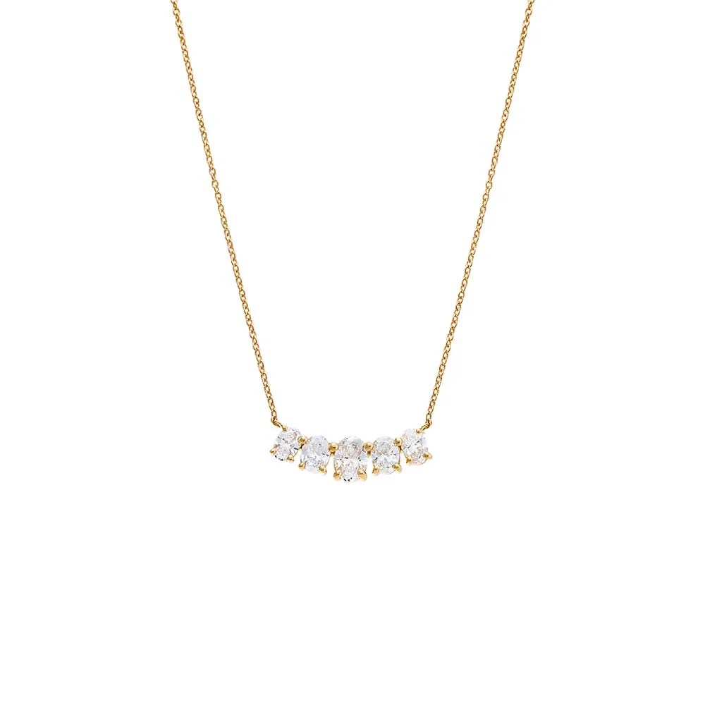 Lab Grown Diamond Oval Cut Curved Bar Necklace 14K sold by Adina Eden's