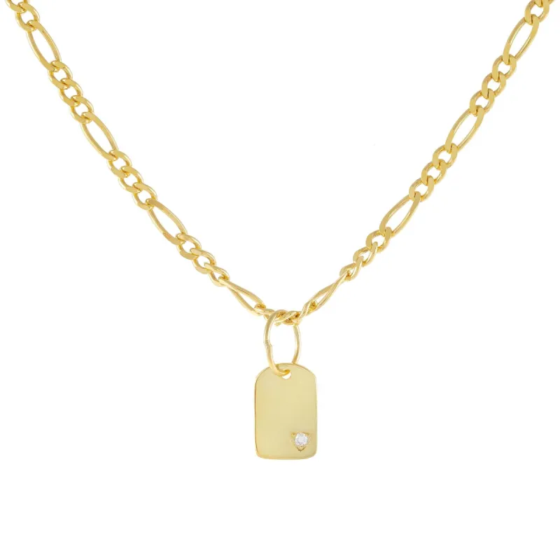 Engraved CZ Dog Tag Figaro Choker sold by Adina Eden's