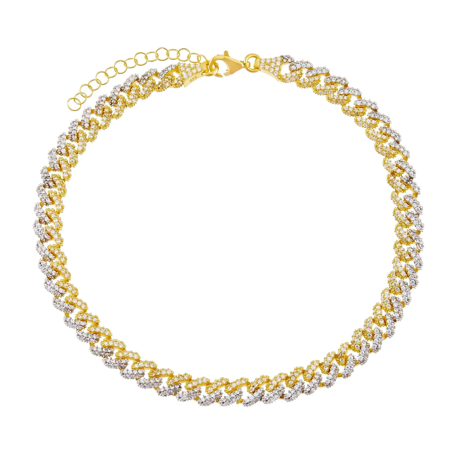 Two Tone Pavé Chain Link Anklet sold by Adina Eden's