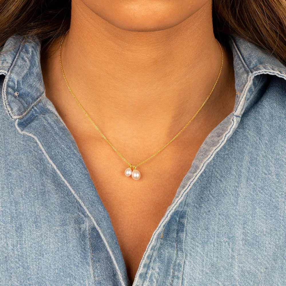 Mini Double Pearl Pendant Necklace sold by Adina Eden's product image thumbnail 2