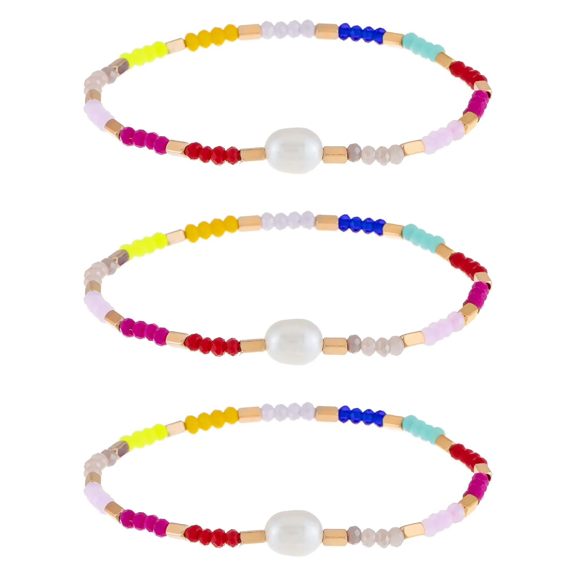 Pearl Multi Color Beaded Bracelet Set sold by Adina Eden's