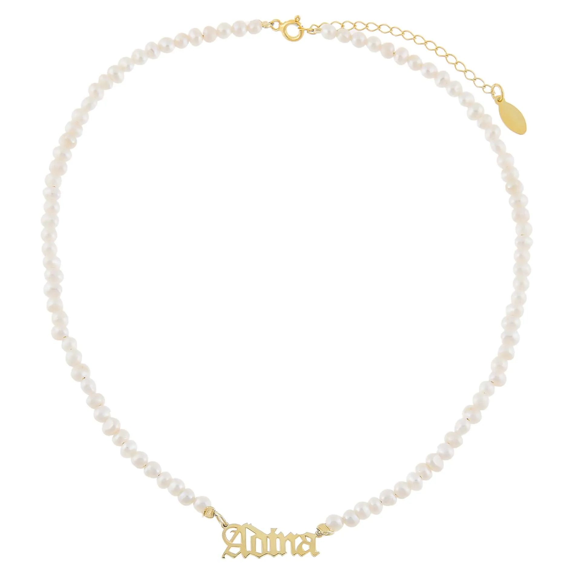Gothic Pearl Nameplate Necklace sold by Adina Eden's product image thumbnail 4