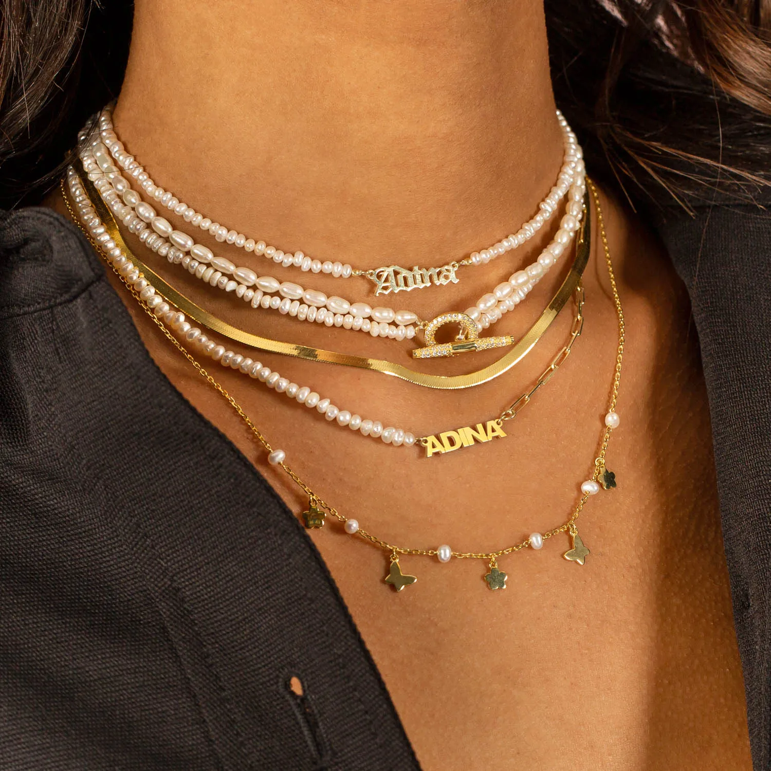 Gothic Pearl Nameplate Necklace sold by Adina Eden's product image thumbnail 3