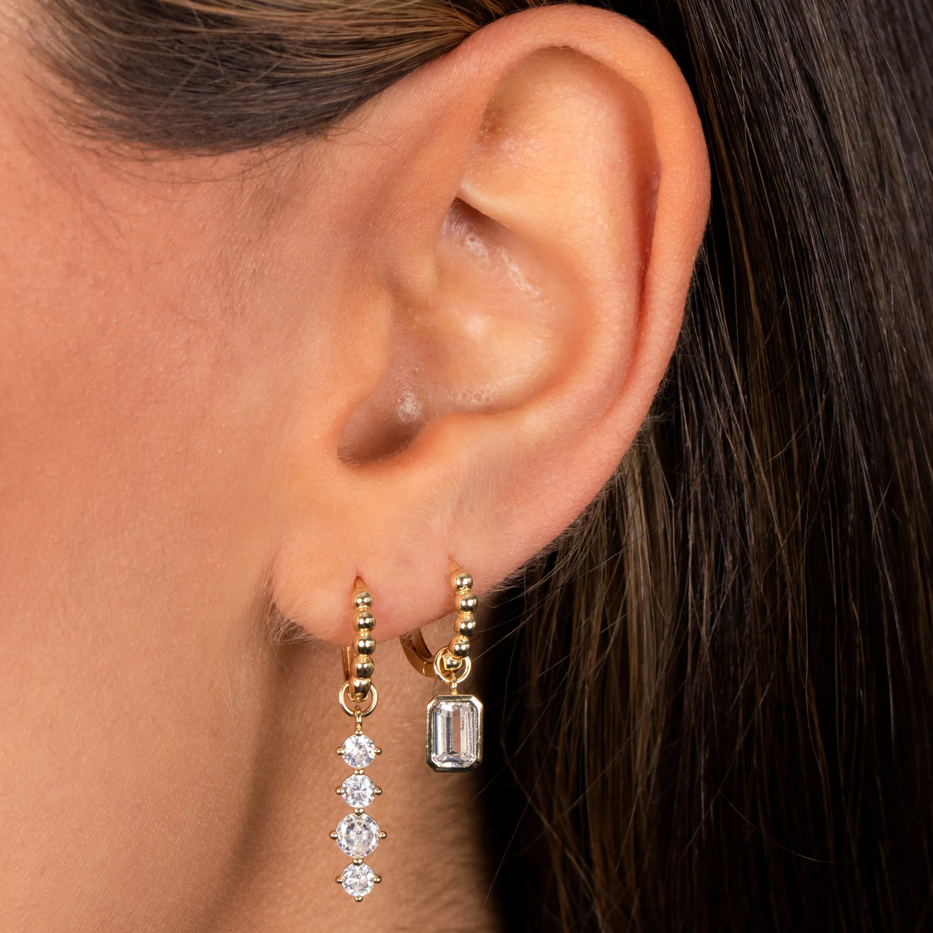 CZ Graduated Drop Beaded Huggie Earring sold by Adina Eden's product image thumbnail 2