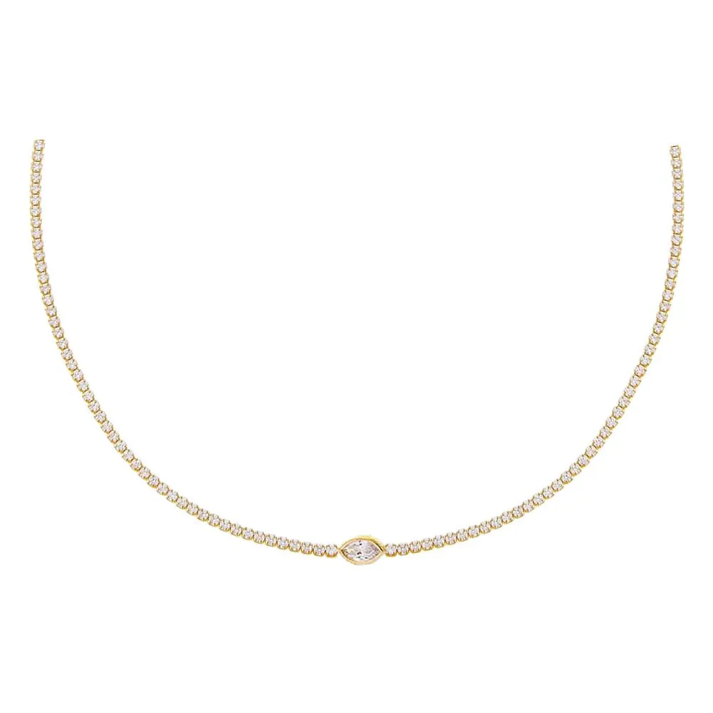 Marquise Shape Bezel Thin Tennis Choker sold by Adina Eden's